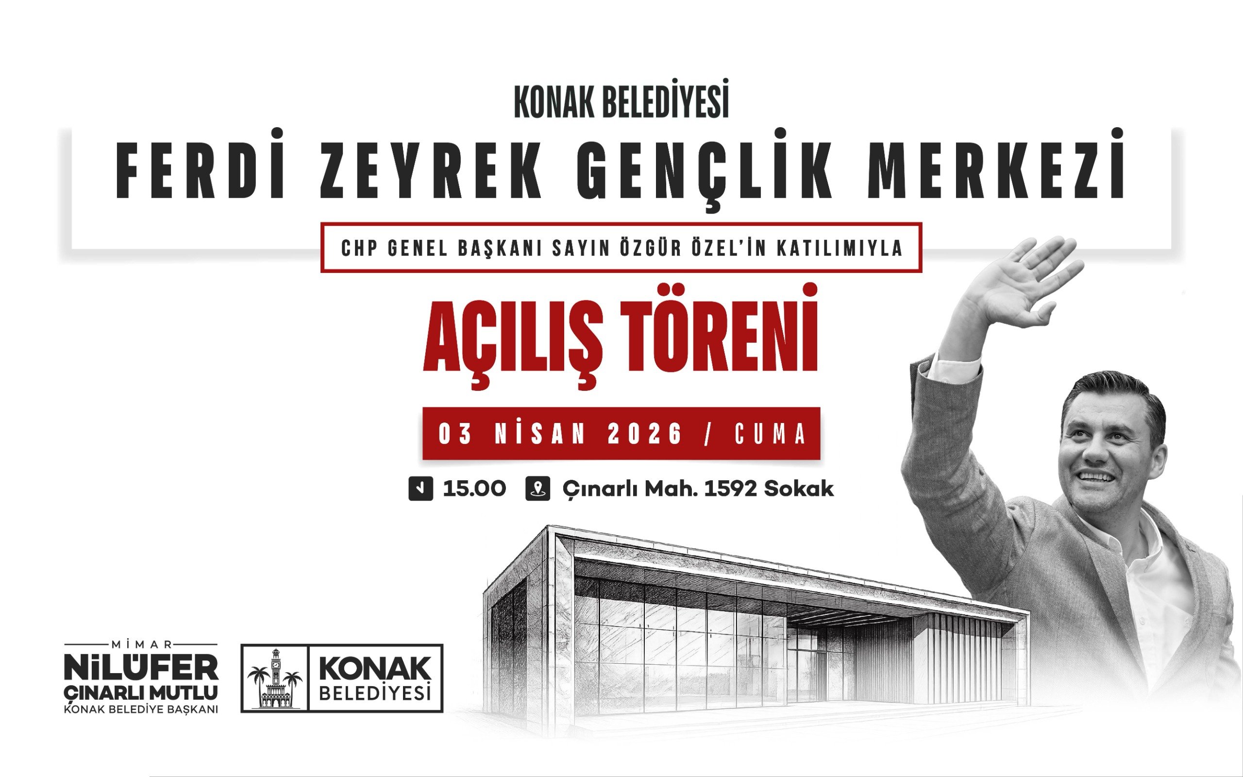 Konak’ta Ferdi Zeyrek Gençlik Merkezi Açılıyor Kurdeleyi Özgür Özel Kesecek (1)