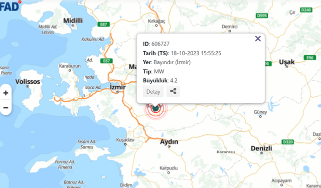 İzmir'de 4.2 Büyüklüğünde Deprem